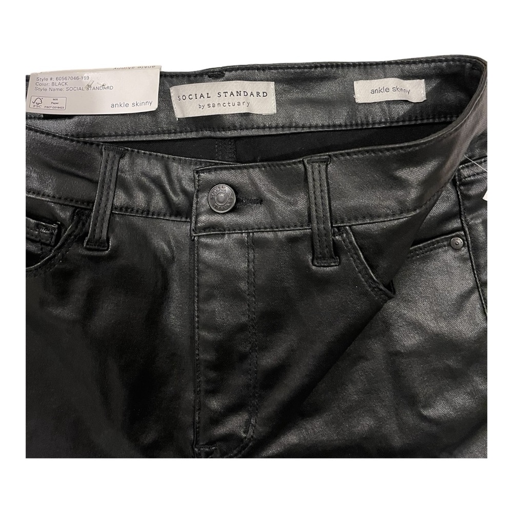 NWT Social Standard by Sanctuary Slick Black Coated Jeans Ankle Length Size 4 - Picture 8 of 12